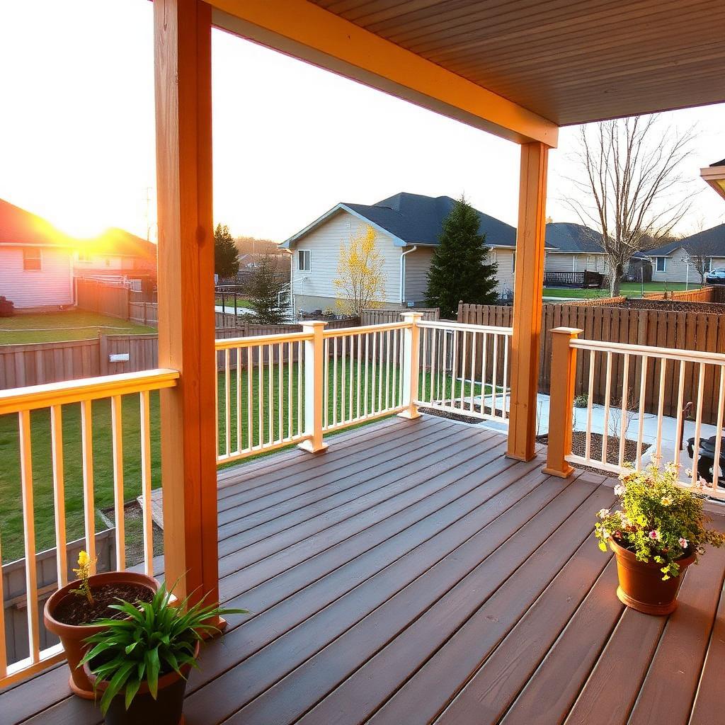 Covered Composite Deck — Golden hour on the deck