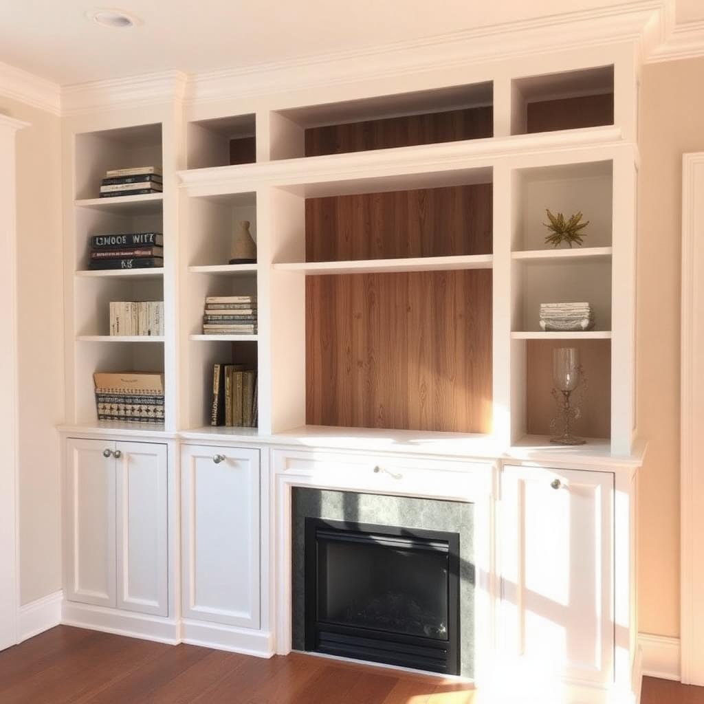 Lower-Level Lounge — Custom built-ins at fireplace